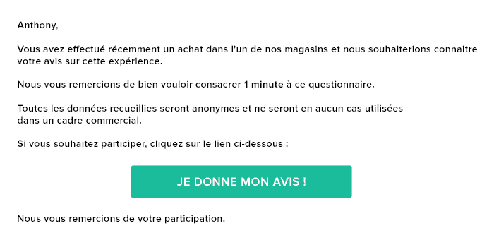 Email d'invitation au questionnaire