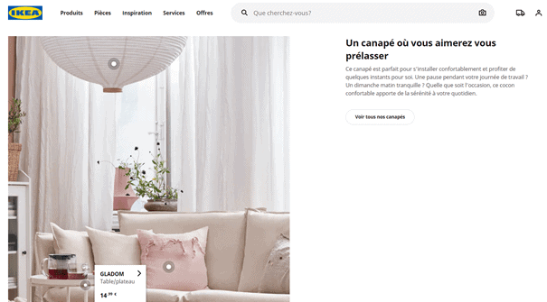Ikea rubrique Inspiration, exemple de Shoppable content