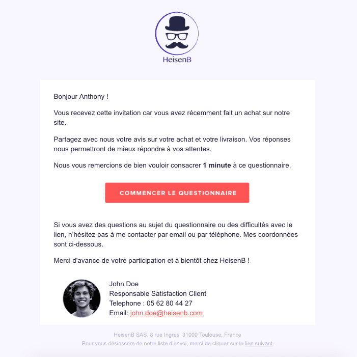 Exemple email d'invitation au questionnaire